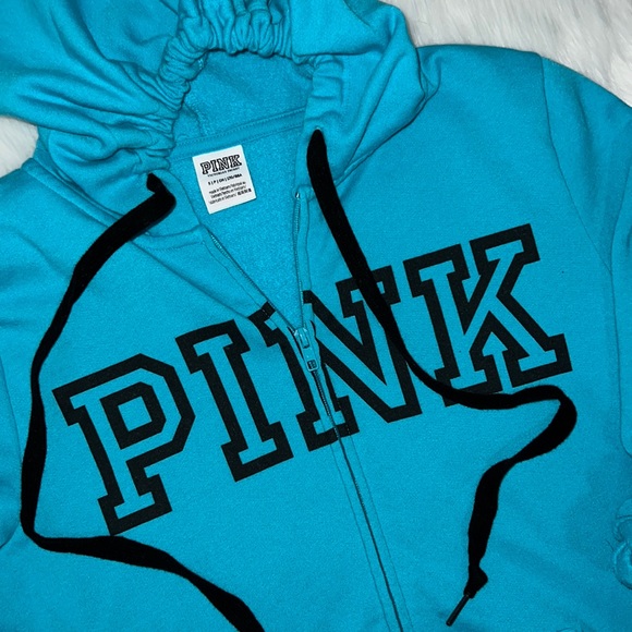 PINK EDL Everyday Lounge Perfect full Zip aqua blue hoodie Small - Picture 2 of 10